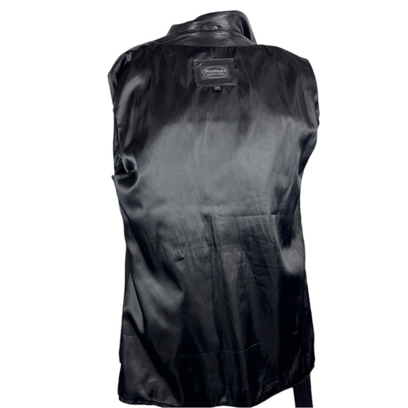 VINTAGE PROMODA GENUINE LEATHER BLACK CLASSIC ASYMMETRIC ZIP FRONT BELTED JACKET - Picture 15 of 16